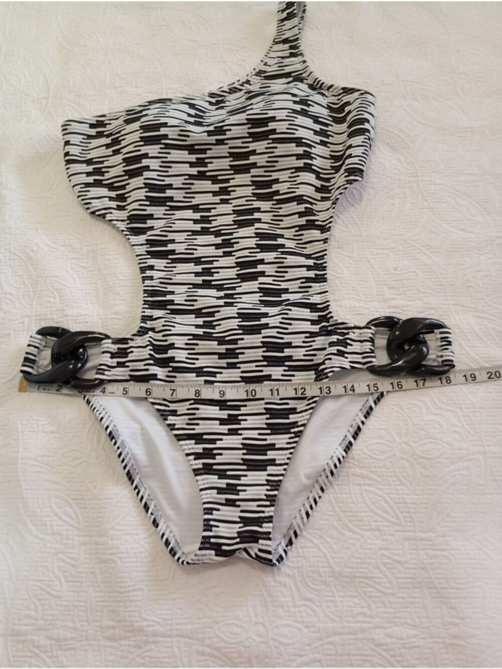 Victorias Secret One-Shoulder Monokini Swimsuit Side Rings Abstract Print Size L - Picture 10 of 12